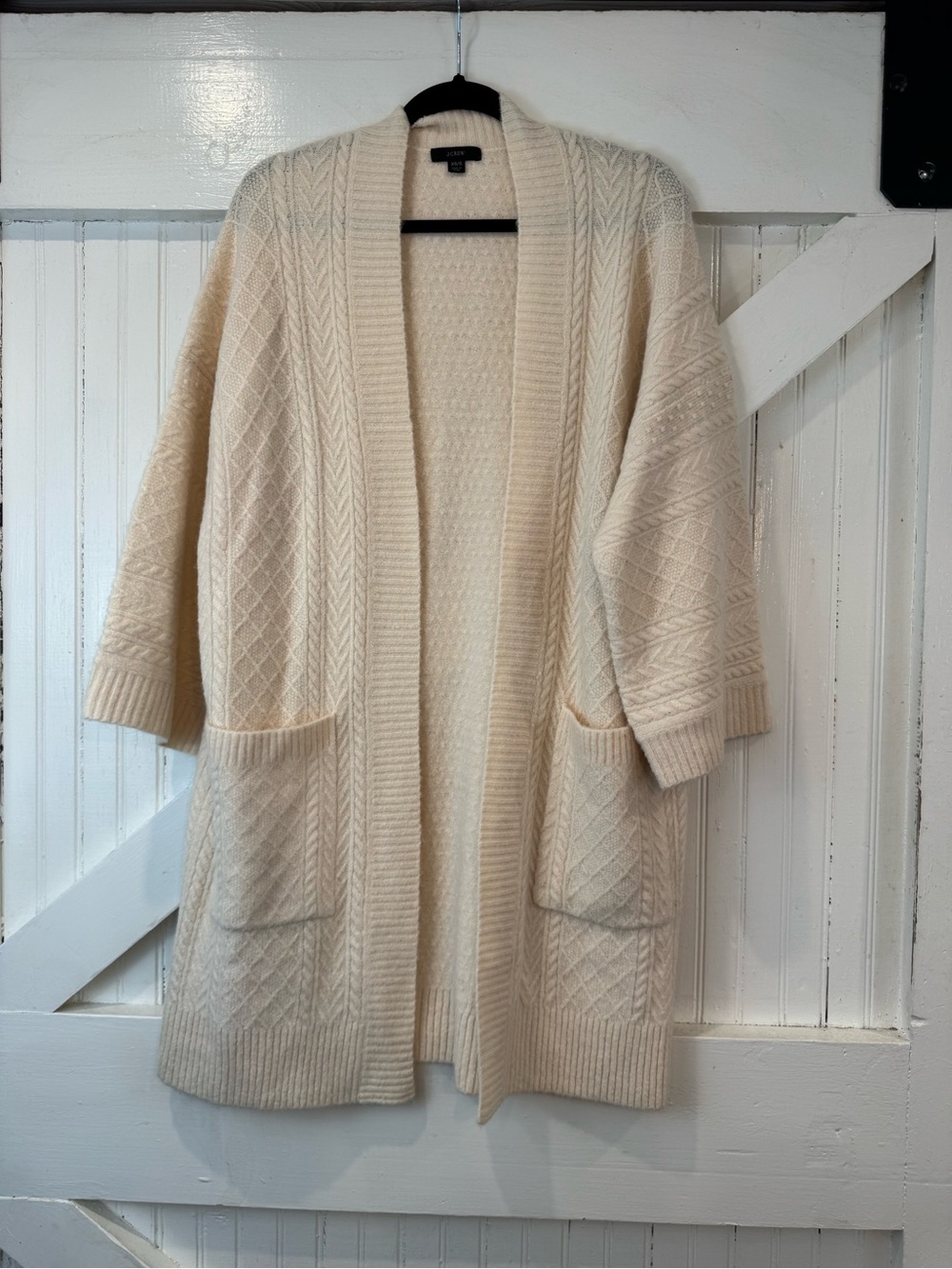 J.Crew Cable Knit Long Cardigan XS/S Merino Wool Alpaca Ivory - Picture 2 of 10